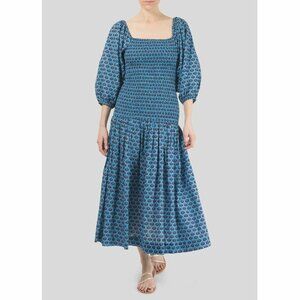 Rhode Resort Harper Shirred Floral Print Midi Dress Smocked XS NEW